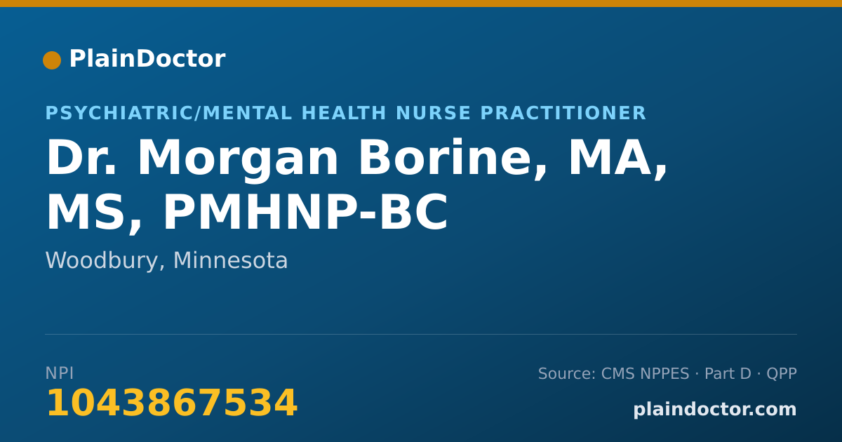 Shareable card for Morgan Borine, MA, MS, PMHNP-BC - Psychiatric/Mental Health Nurse Practitioner, Woodbury, MN