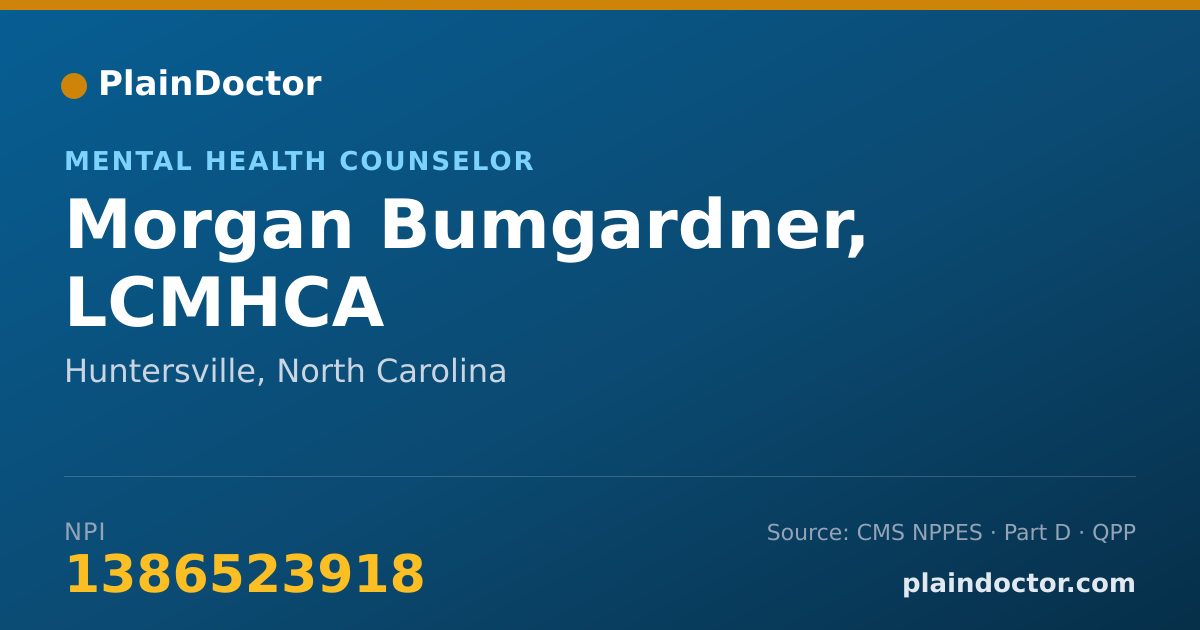 Shareable card for Morgan Bumgardner, LCMHCA - Mental Health Counselor, Huntersville, NC