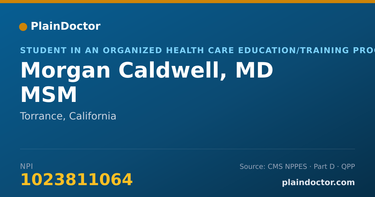 Shareable card for Morgan Caldwell, MD MSM - Student in an Organized Health Care Education/Training Program, Torrance, CA