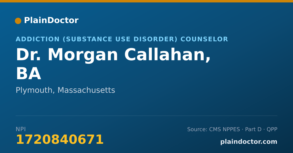 Shareable card for Morgan Callahan, BA - Addiction (Substance Use Disorder) Counselor, Plymouth, MA