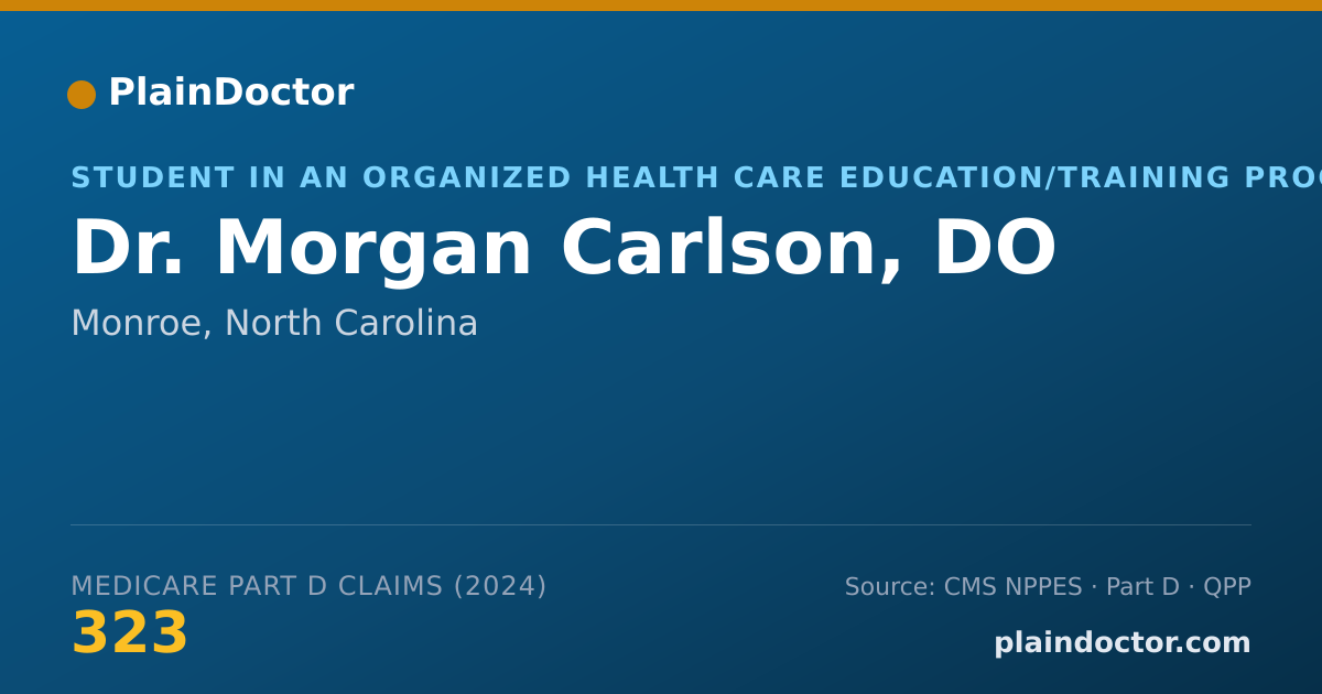 Shareable card for Morgan Carlson, DO - Student in an Organized Health Care Education/Training Program, Monroe, NC