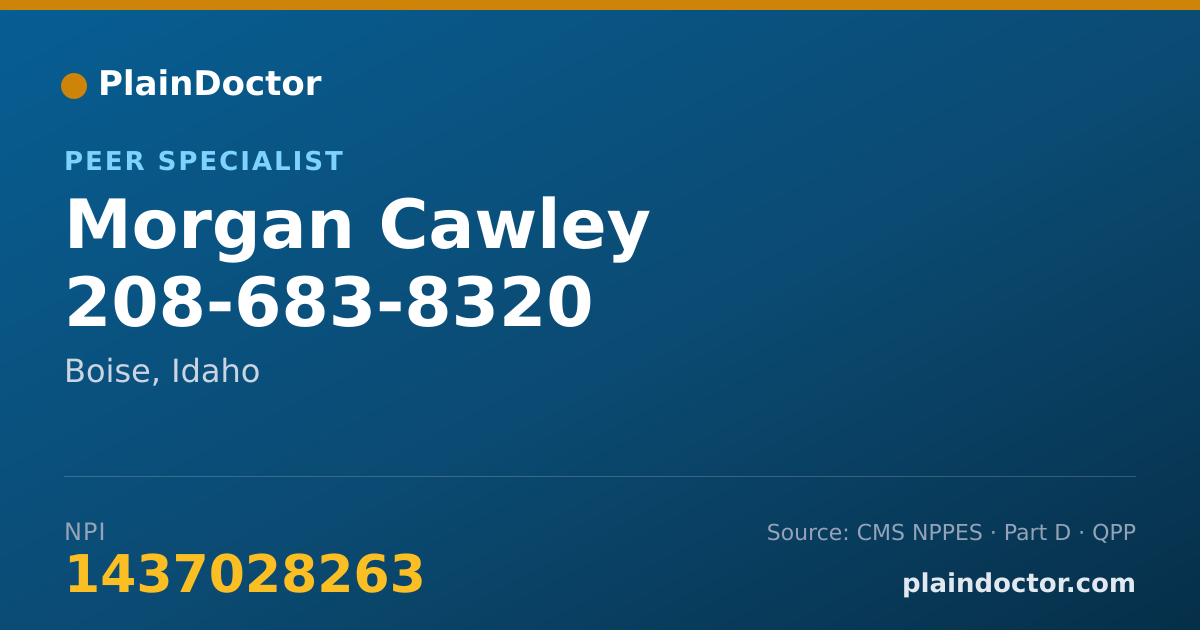 Shareable card for Morgan Cawley 208-683-8320 - Peer Specialist, Boise, ID