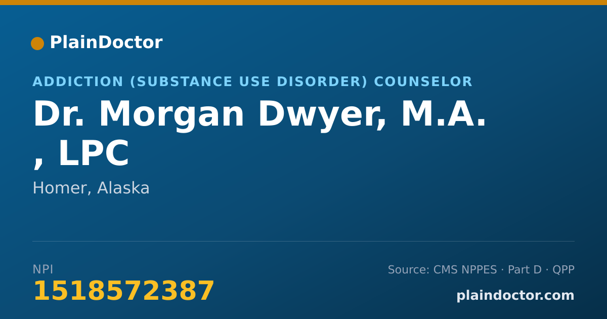 Shareable card for Morgan Dwyer, M.A. , LPC - Addiction (Substance Use Disorder) Counselor, Homer, AK