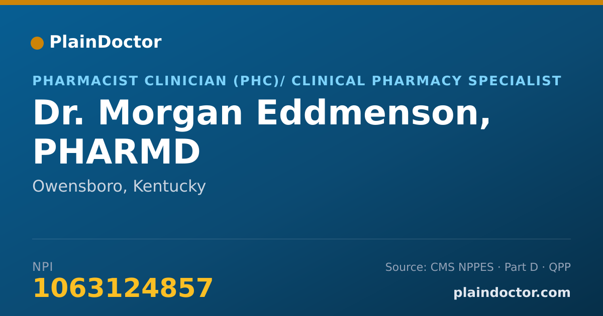 Shareable card for Morgan Eddmenson, PHARMD - Pharmacist Clinician (PhC)/ Clinical Pharmacy Specialist, Owensboro, KY