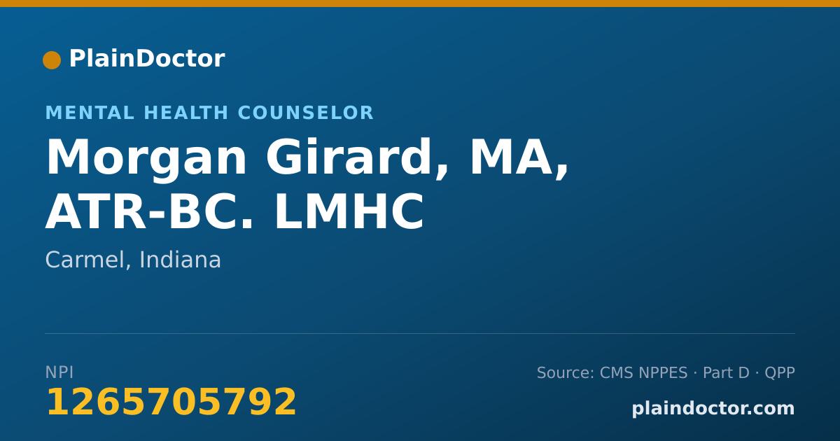 Shareable card for Morgan Girard, MA, ATR-BC. LMHC - Mental Health Counselor, Carmel, IN