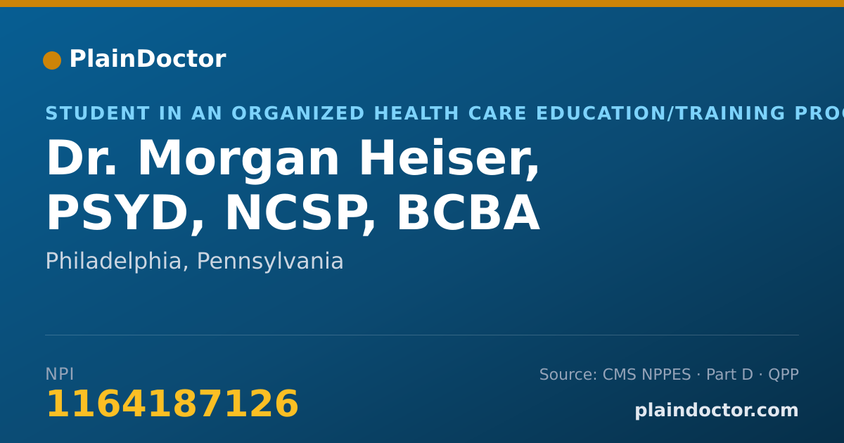 Shareable card for Morgan Heiser, PSYD, NCSP, BCBA - Behavior Analyst, Philadelphia, PA