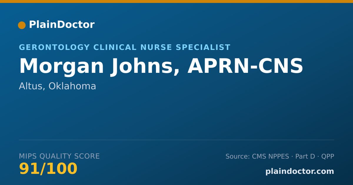 Shareable card for Morgan Johns, APRN-CNS - Gerontology Clinical Nurse Specialist, Altus, OK
