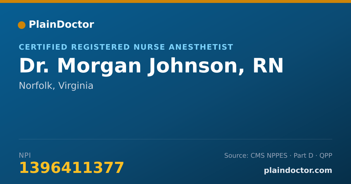 Shareable card for Morgan Johnson, RN - Certified Registered Nurse Anesthetist, Norfolk, VA