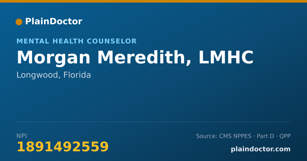 Shareable card for Morgan Meredith, LMHC - Mental Health Counselor, Longwood, FL