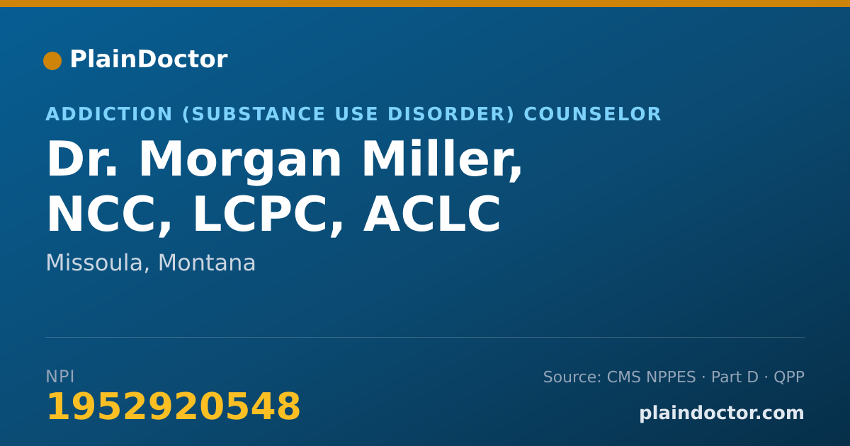 Shareable card for Morgan Miller, NCC, LCPC, ACLC - Addiction (Substance Use Disorder) Counselor, Missoula, MT