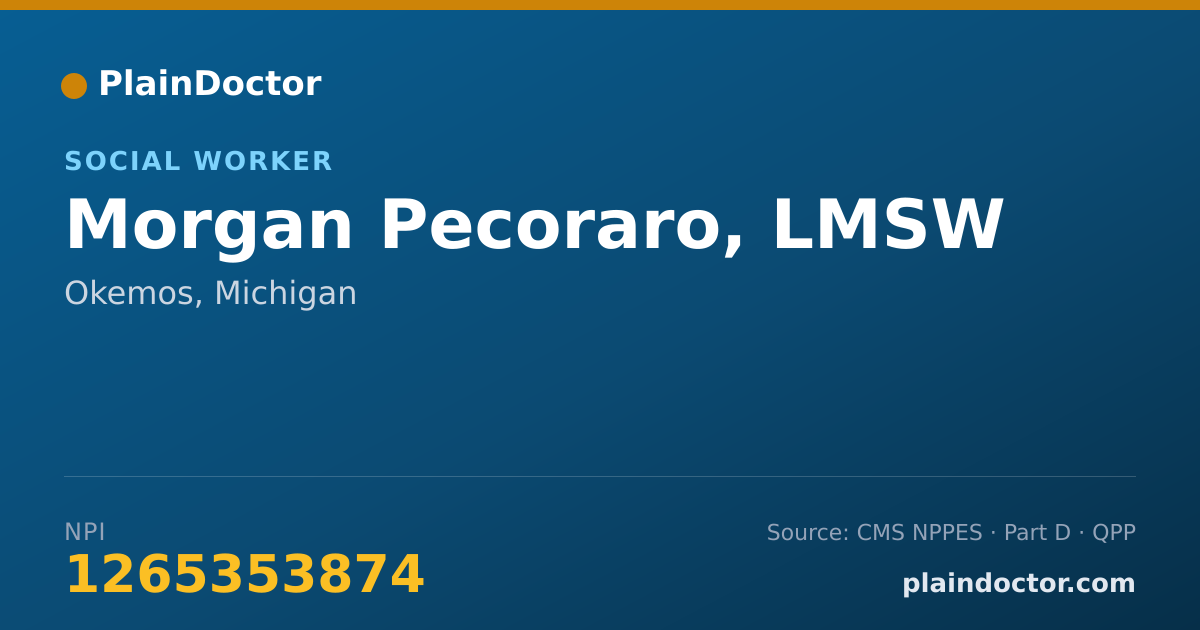 Shareable card for Morgan Pecoraro, LMSW - Social Worker, Okemos, MI