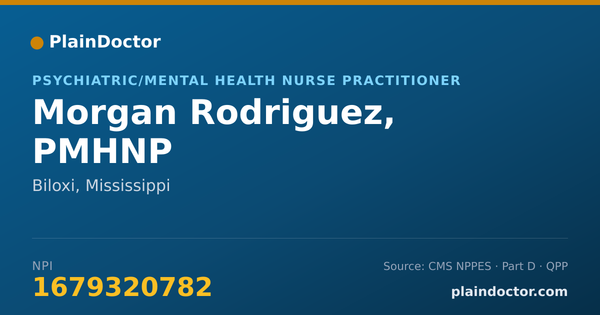 Shareable card for Morgan Rodriguez, PMHNP - Psychiatric/Mental Health Nurse Practitioner, Biloxi, MS