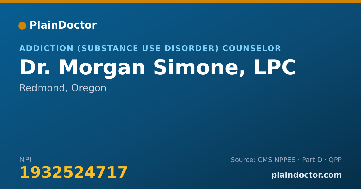 Shareable card for Morgan Simone, LPC - Addiction (Substance Use Disorder) Counselor, Redmond, OR
