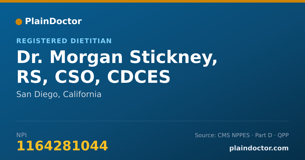 Shareable card for Morgan Stickney, RS, CSO, CDCES - Registered Dietitian, San Diego, CA
