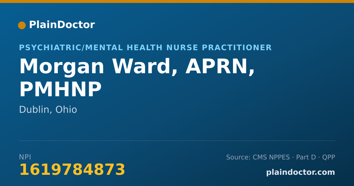 Shareable card for Morgan Ward, APRN, PMHNP - Psychiatric/Mental Health Nurse Practitioner, Dublin, OH