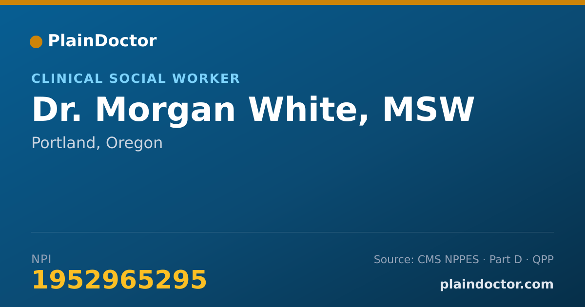 Shareable card for Morgan White, MSW - Clinical Social Worker, Portland, OR