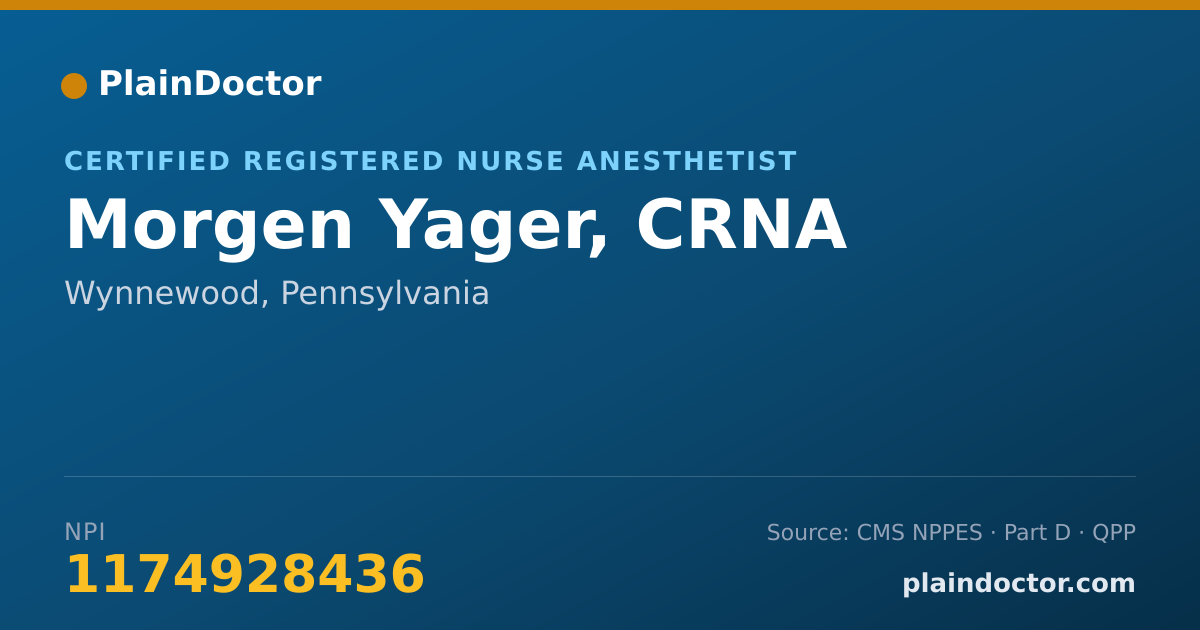 Shareable card for Morgen Yager, CRNA - Certified Registered Nurse Anesthetist, Wynnewood, PA
