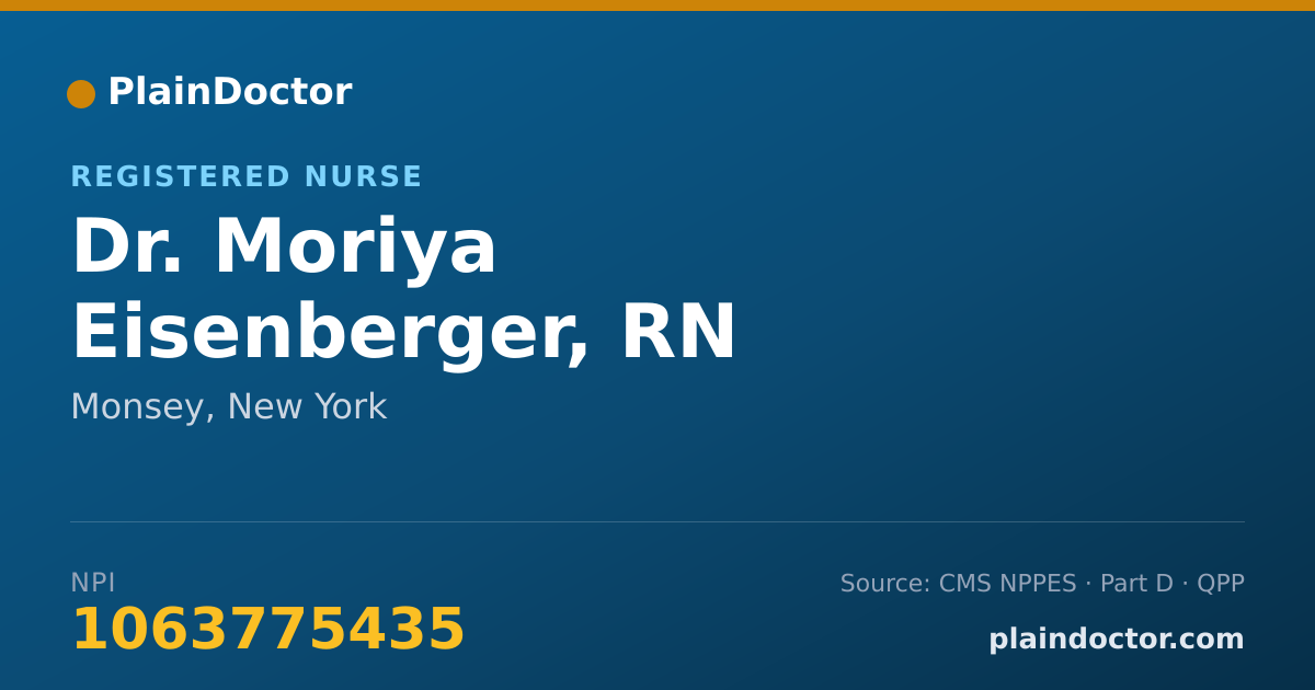 Shareable card for Moriya Eisenberger, RN - Registered Nurse, Monsey, NY