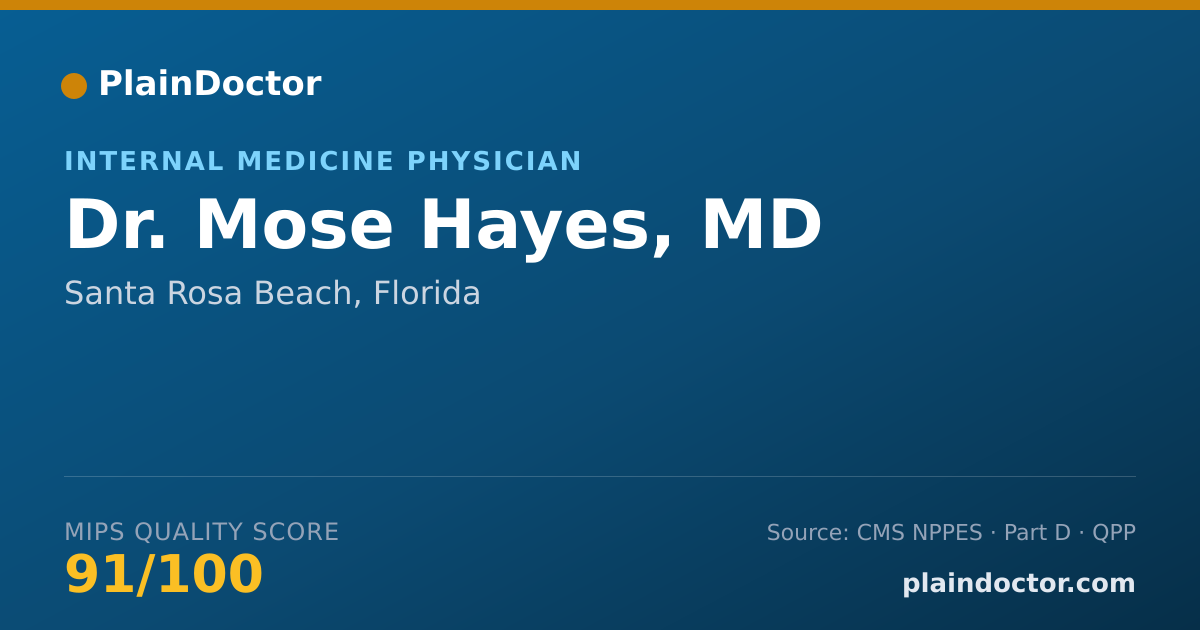 Shareable card for Mose Hayes, MD - Internal Medicine Physician, Santa Rosa Beach, FL