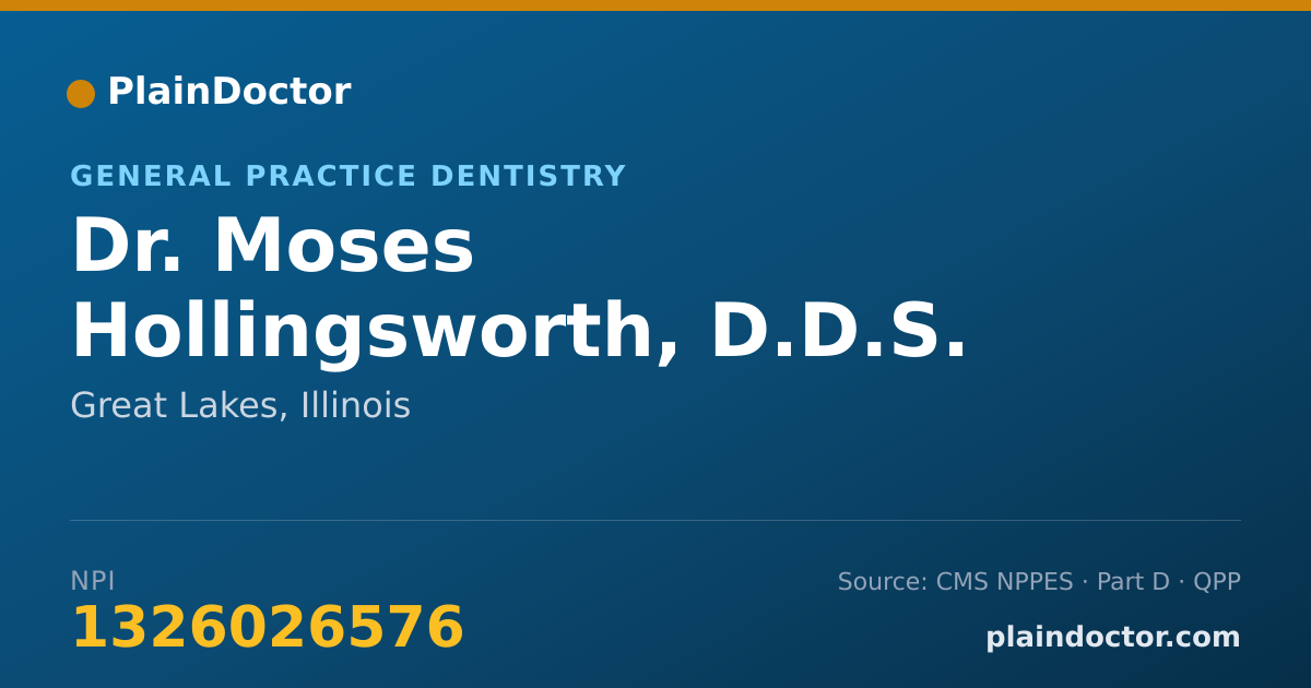 Shareable card for Moses Hollingsworth, D.D.S. - General Practice Dentistry, Great Lakes, IL