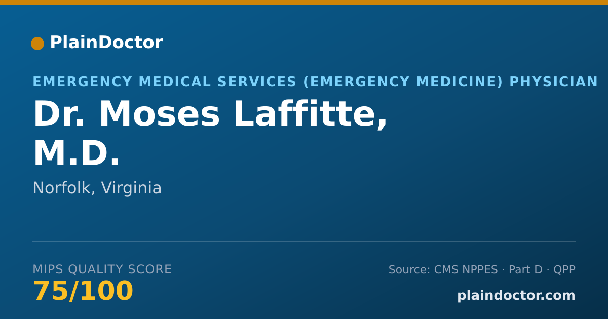 Shareable card for Moses Laffitte, M.D. - Emergency Medical Services (Emergency Medicine) Physician, Norfolk, VA