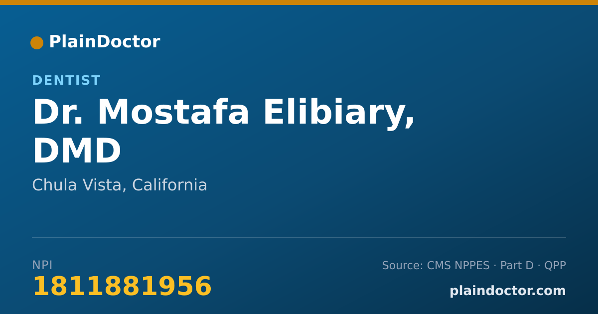 Shareable card for Mostafa Elibiary, DMD - Dentist, Chula Vista, CA
