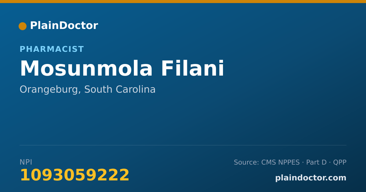 Shareable card for Mosunmola Filani - Pharmacist, Orangeburg, SC