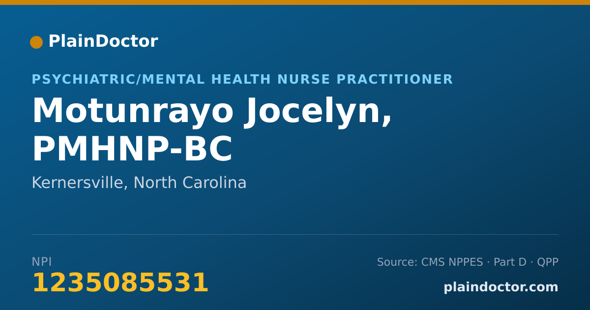 Shareable card for Motunrayo Jocelyn, PMHNP-BC - Psychiatric/Mental Health Nurse Practitioner, Kernersville, NC