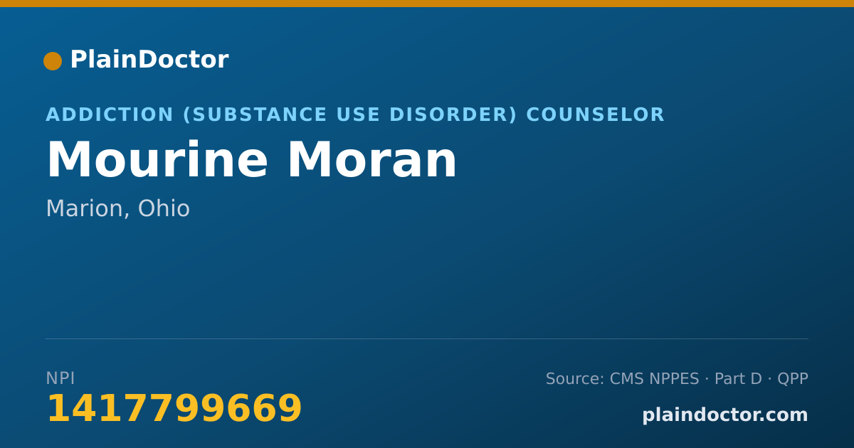 Shareable card for Mourine Moran - Addiction (Substance Use Disorder) Counselor, Marion, OH
