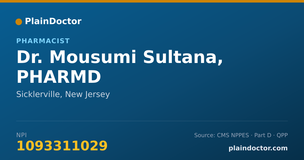 Shareable card for Mousumi Sultana, PHARMD - Pharmacist, Sicklerville, NJ