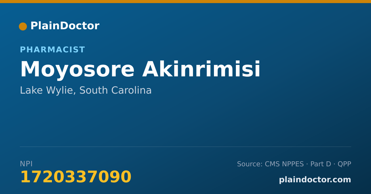 Shareable card for Moyosore Akinrimisi - Pharmacist, Lake Wylie, SC