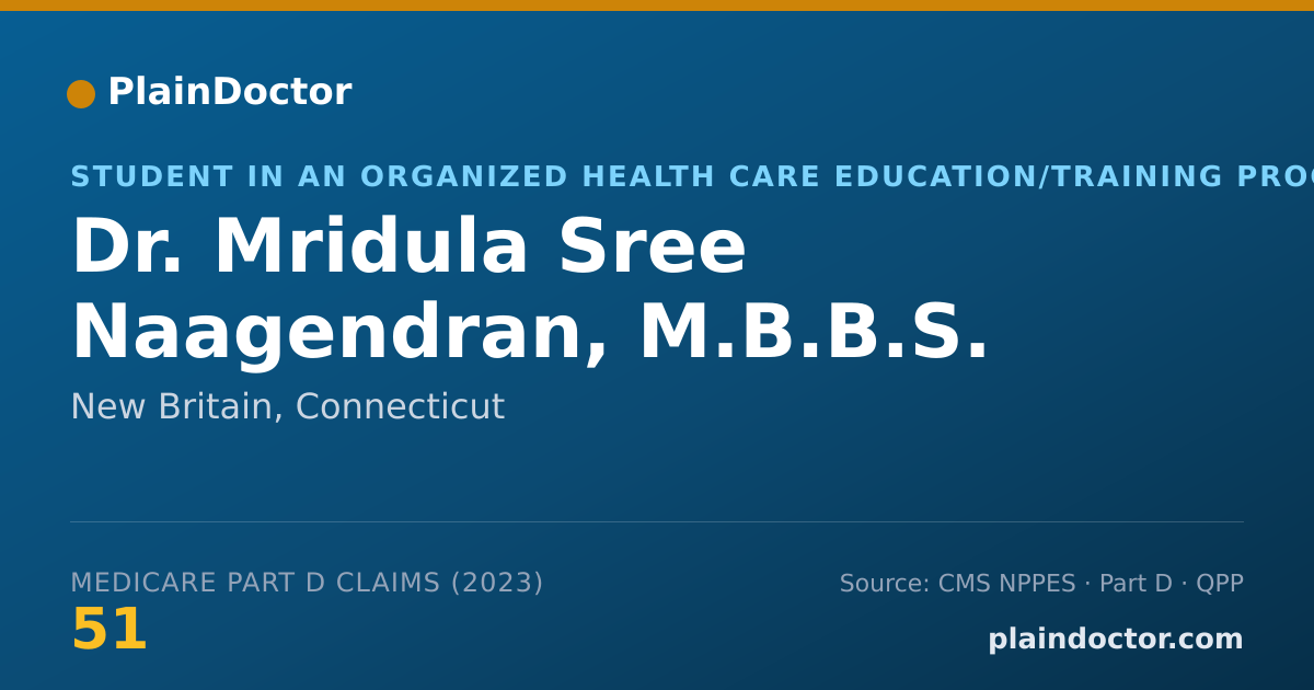 Shareable card for Mridula Sree Naagendran, M.B.B.S. - Student in an Organized Health Care Education/Training Program, New Britain, CT