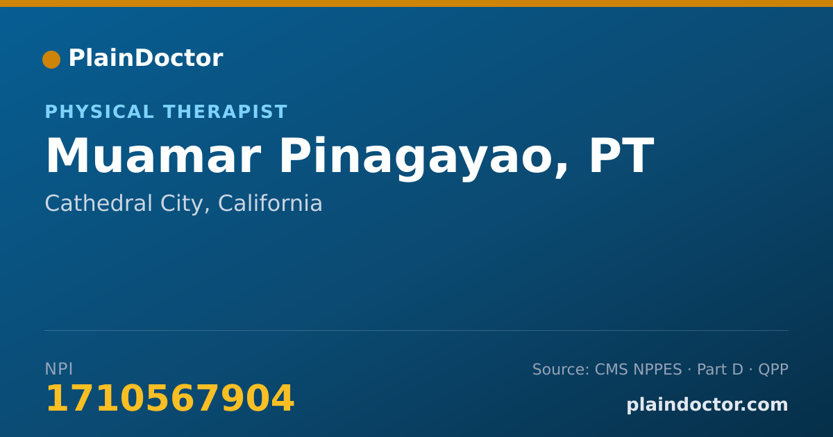 Shareable card for Muamar Pinagayao, PT - Physical Therapist, Cathedral City, CA
