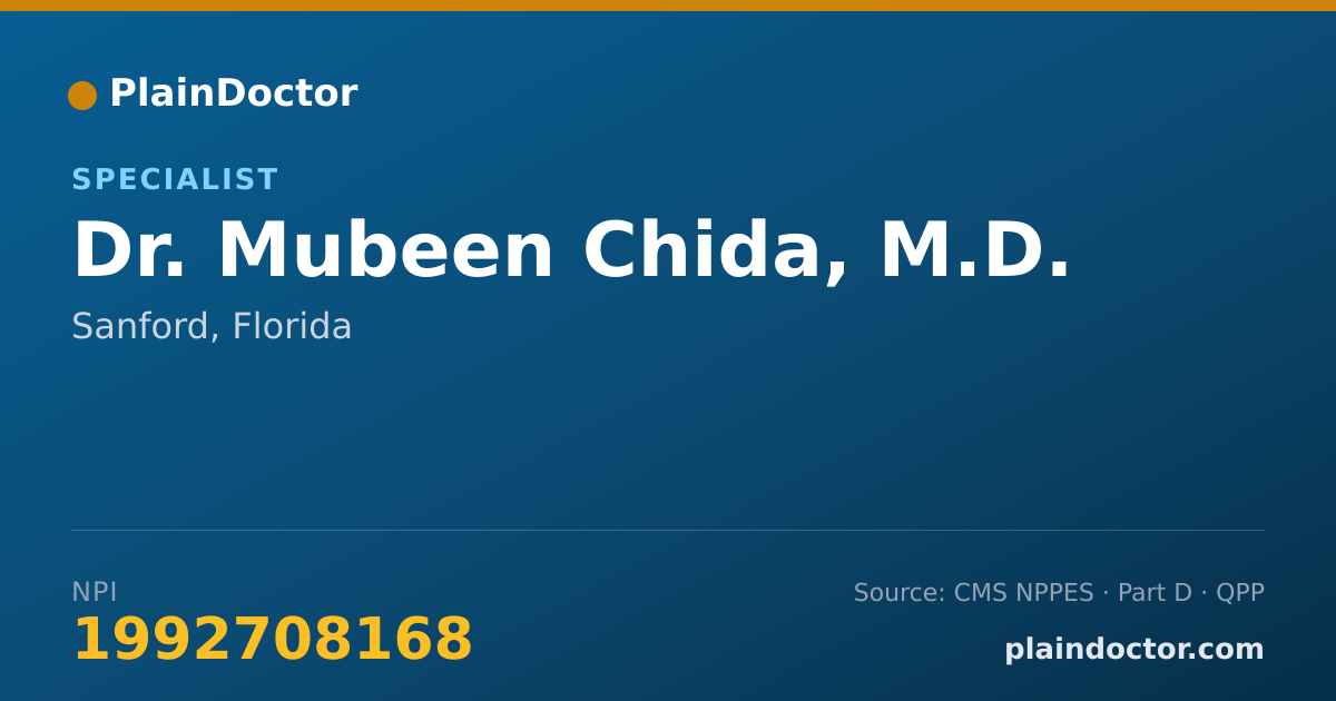 Shareable card for Mubeen Chida, M.D. - Specialist, Sanford, FL
