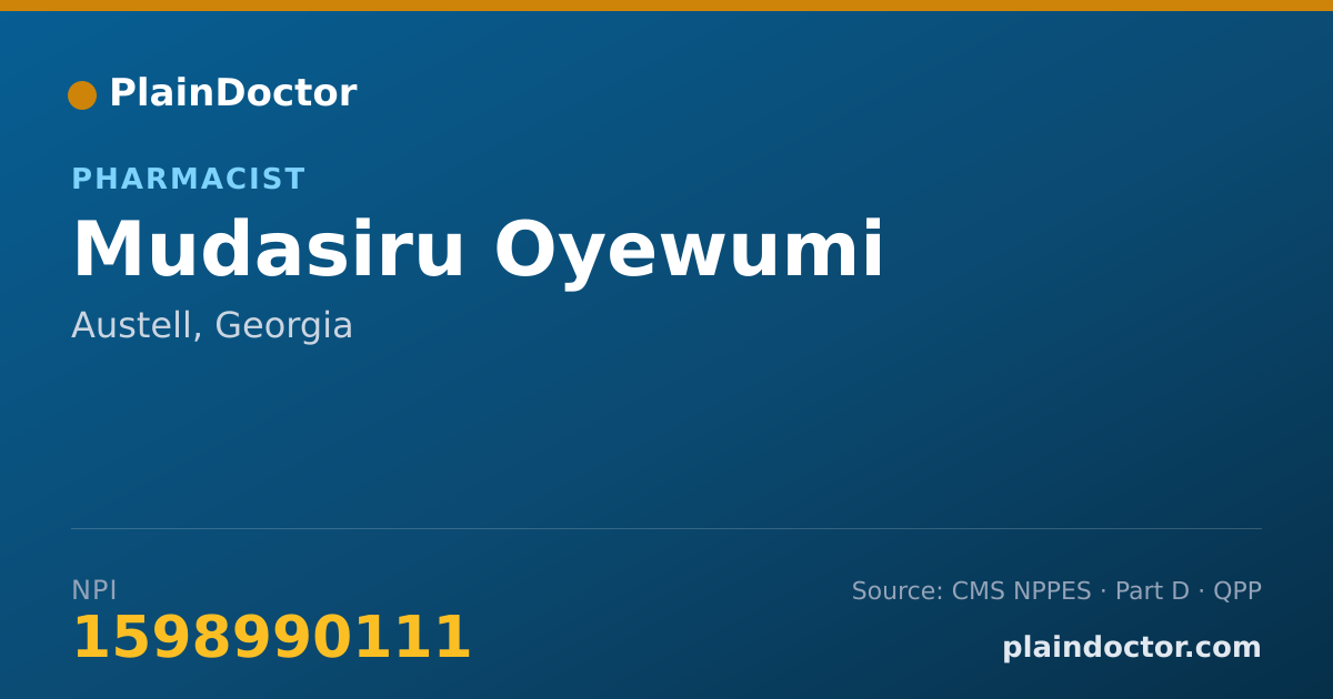 Shareable card for Mudasiru Oyewumi - Pharmacist, Austell, GA