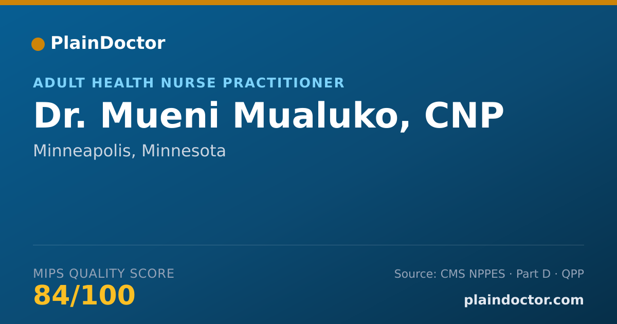 Shareable card for Mueni Mualuko, CNP - Adult Health Nurse Practitioner, Minneapolis, MN