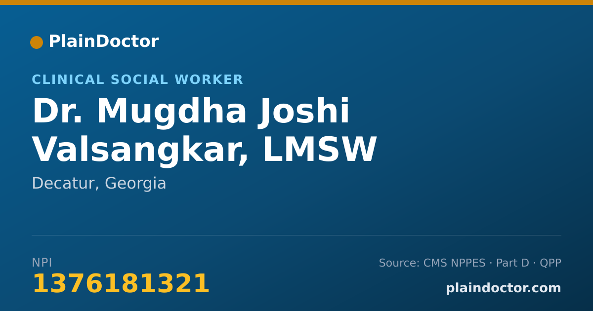 Shareable card for Mugdha Joshi Valsangkar, LMSW - Clinical Social Worker, Decatur, GA