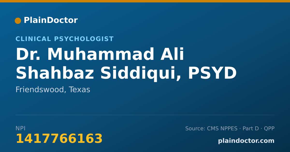 Shareable card for Muhammad Ali Shahbaz Siddiqui, PSYD - Clinical Psychologist, Friendswood, TX