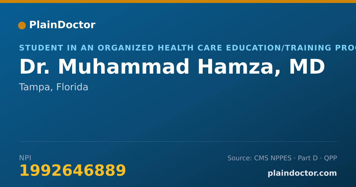 Shareable card for Muhammad Hamza, MD - Student in an Organized Health Care Education/Training Program, Tampa, FL