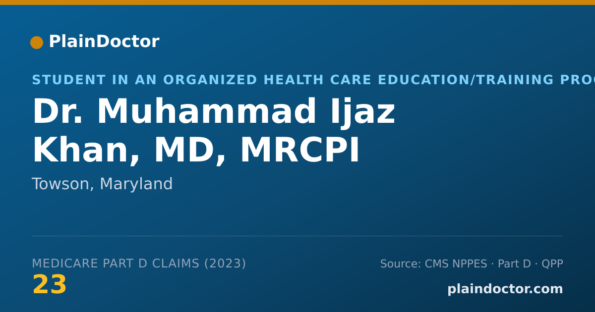 Shareable card for Muhammad Ijaz Khan, MD, MRCPI - Student in an Organized Health Care Education/Training Program, Towson, MD