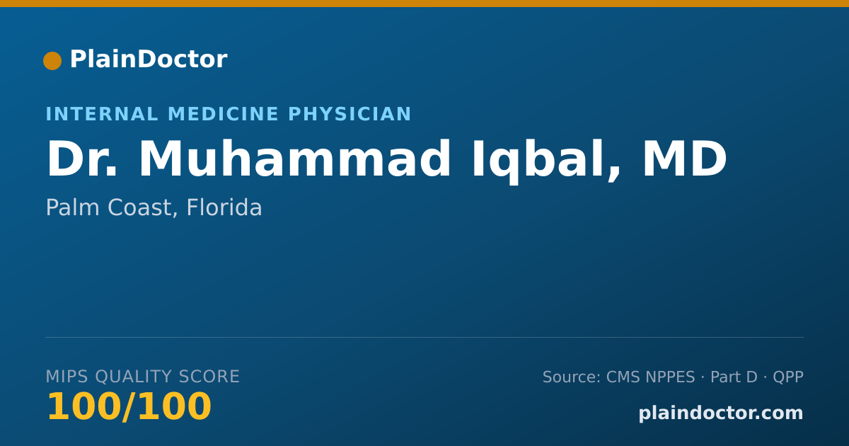 Shareable card for Muhammad Iqbal, MD - Internal Medicine Physician, Palm Coast, FL