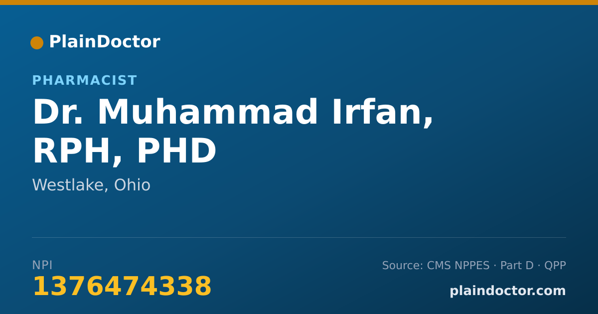Shareable card for Muhammad Irfan, RPH, PHD - Pharmacist, Westlake, OH