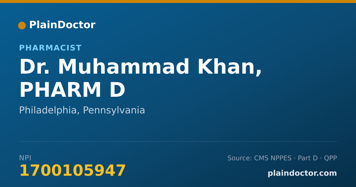 Shareable card for Muhammad Khan, PHARM D - Pharmacist, Philadelphia, PA