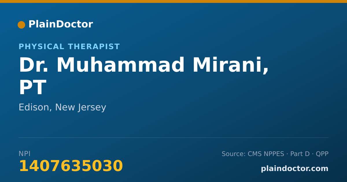 Shareable card for Muhammad Mirani, PT - Physical Therapist, Edison, NJ
