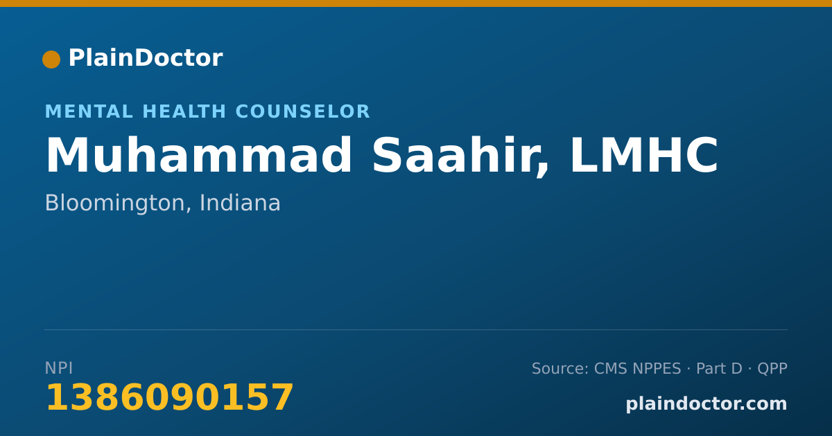 Shareable card for Muhammad Saahir, LMHC - Mental Health Counselor, Bloomington, IN