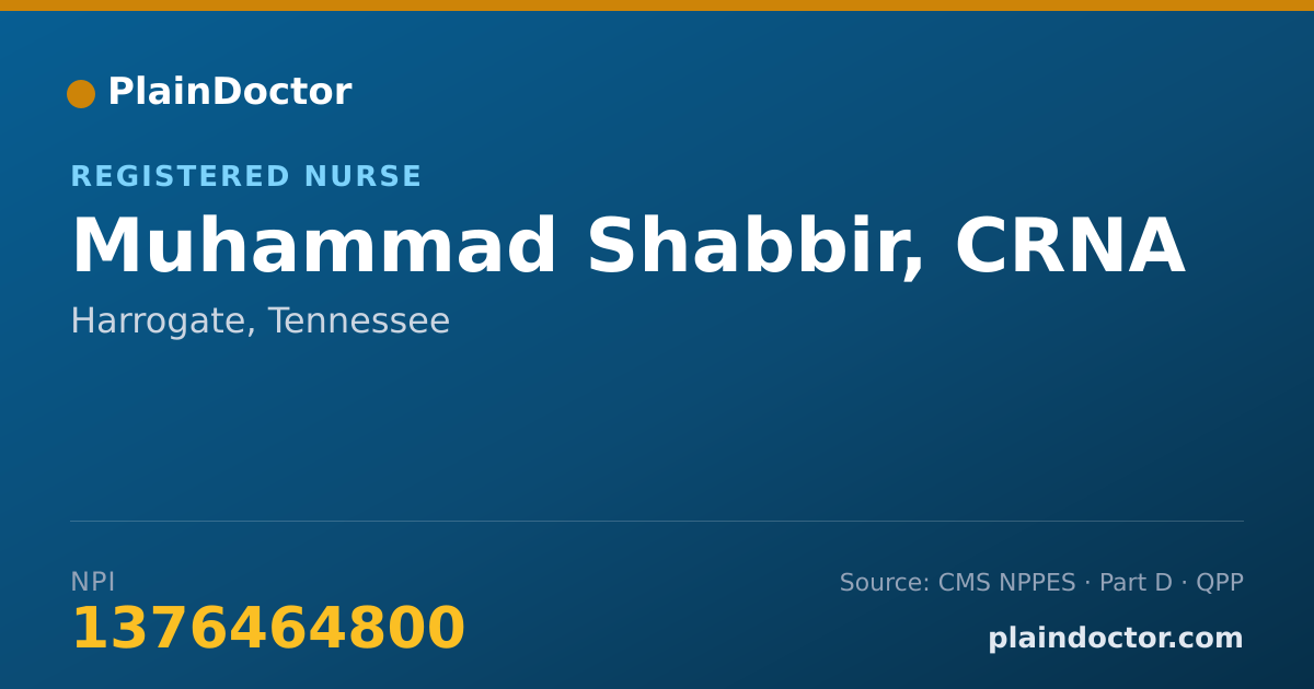 Shareable card for Muhammad Shabbir, CRNA - Registered Nurse, Harrogate, TN