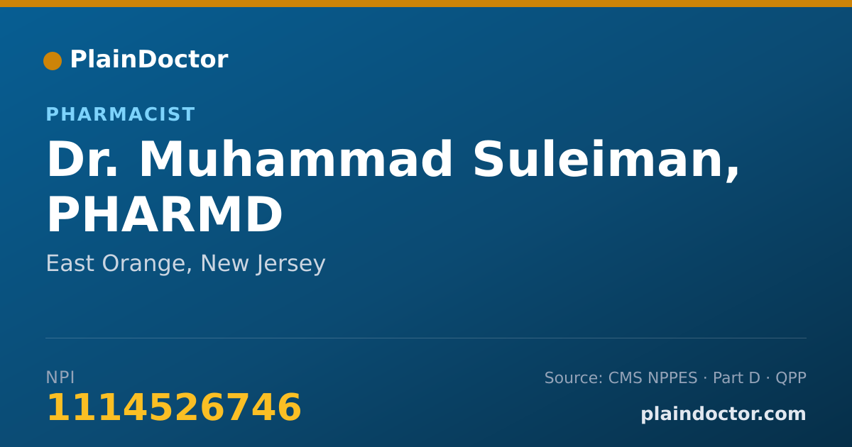 Shareable card for Muhammad Suleiman, PHARMD - Pharmacist, East Orange, NJ
