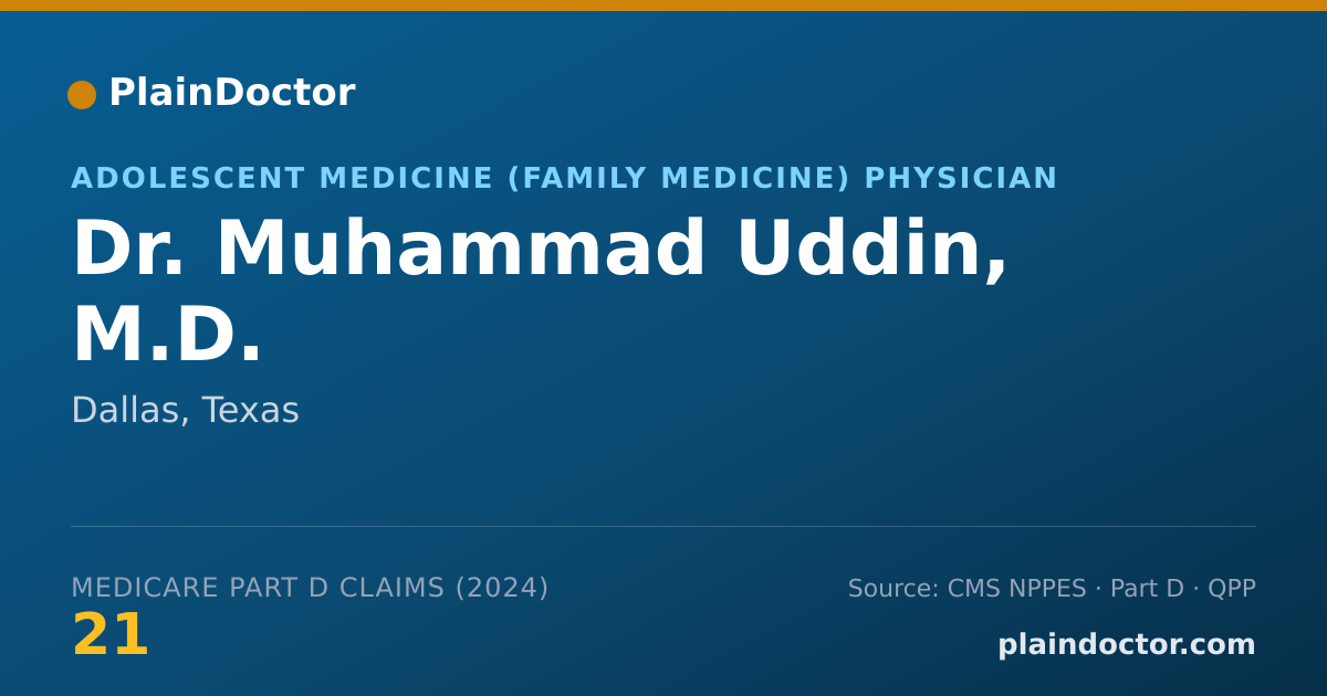 Shareable card for Muhammad Uddin, M.D. - Adolescent Medicine (Family Medicine) Physician, Dallas, TX