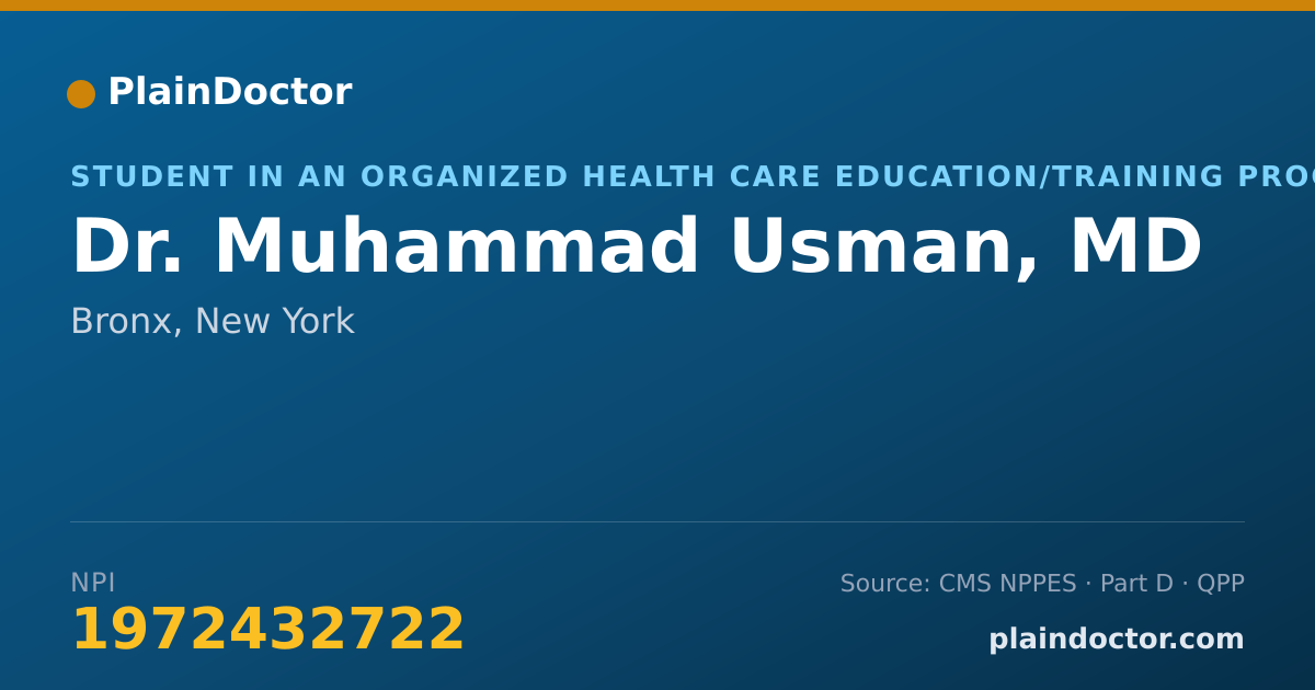 Shareable card for Muhammad Usman, MD - Student in an Organized Health Care Education/Training Program, Bronx, NY