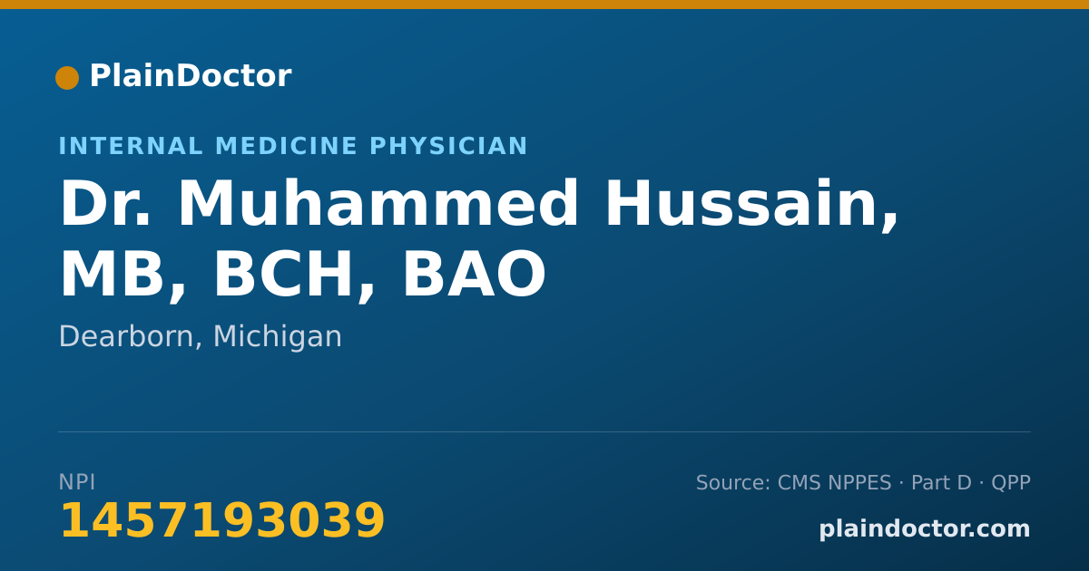 Shareable card for Muhammed Hussain, MB, BCH, BAO - Internal Medicine Physician, Dearborn, MI
